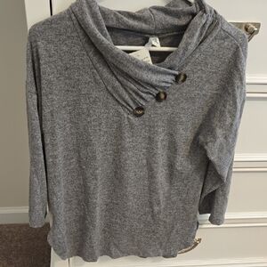 NY Collection Heather Gray Cowl Neck Sweater
